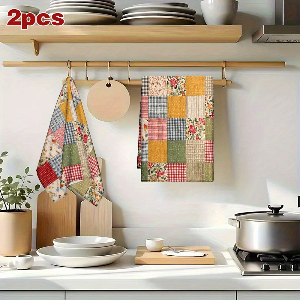 2Pcs, Plaid Spring Kitchen Tow - Home Cooking Is The Best 评论和价格